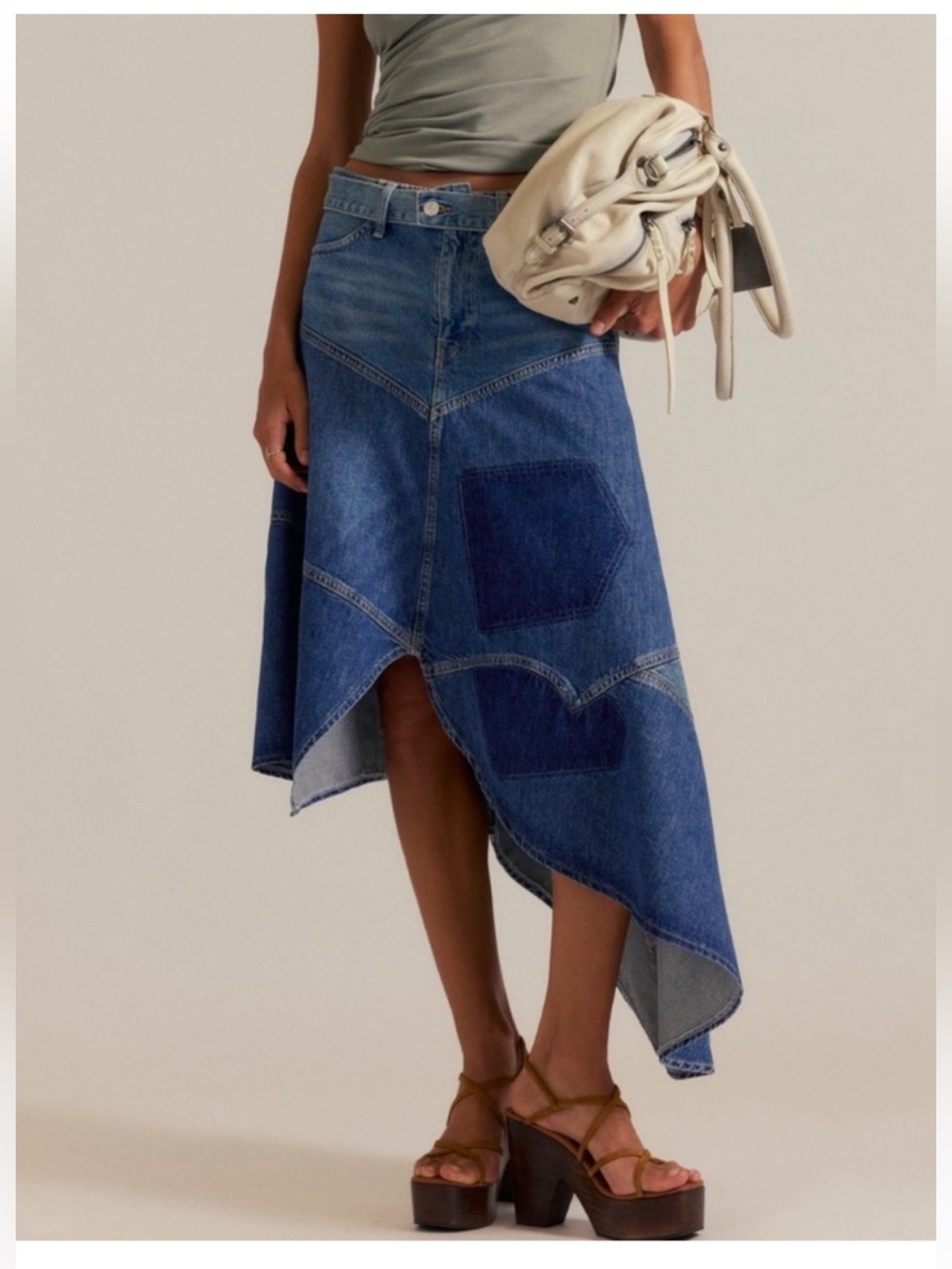 Free People Piece of Work Assymetrical Denim Midi Skirt- size 25